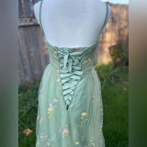 Fairy Spring Floral Embroidered Tiered Tulle Dress Formal Costume Lace - Picture 5 of 7